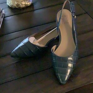 Blue Croc-Embossed Slingback Heels
